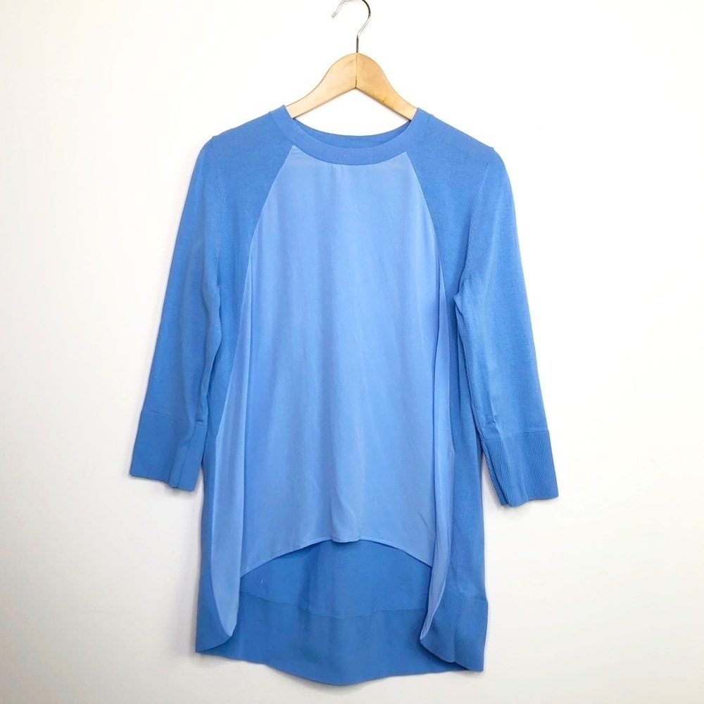 COS baby blue mixed media crew neck tunic top